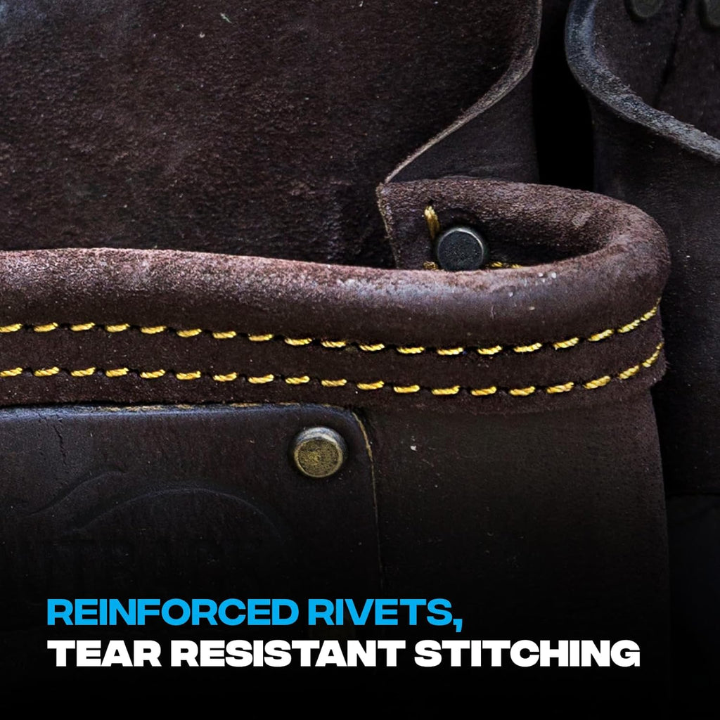 Ox Tools Pro Construction Tool Belt - 22-Pocket Leather Tool Belt Pouches - Rig Made of Oil-Tanned Leather with Double-Stitching and Steel Rivets - OX-P263604