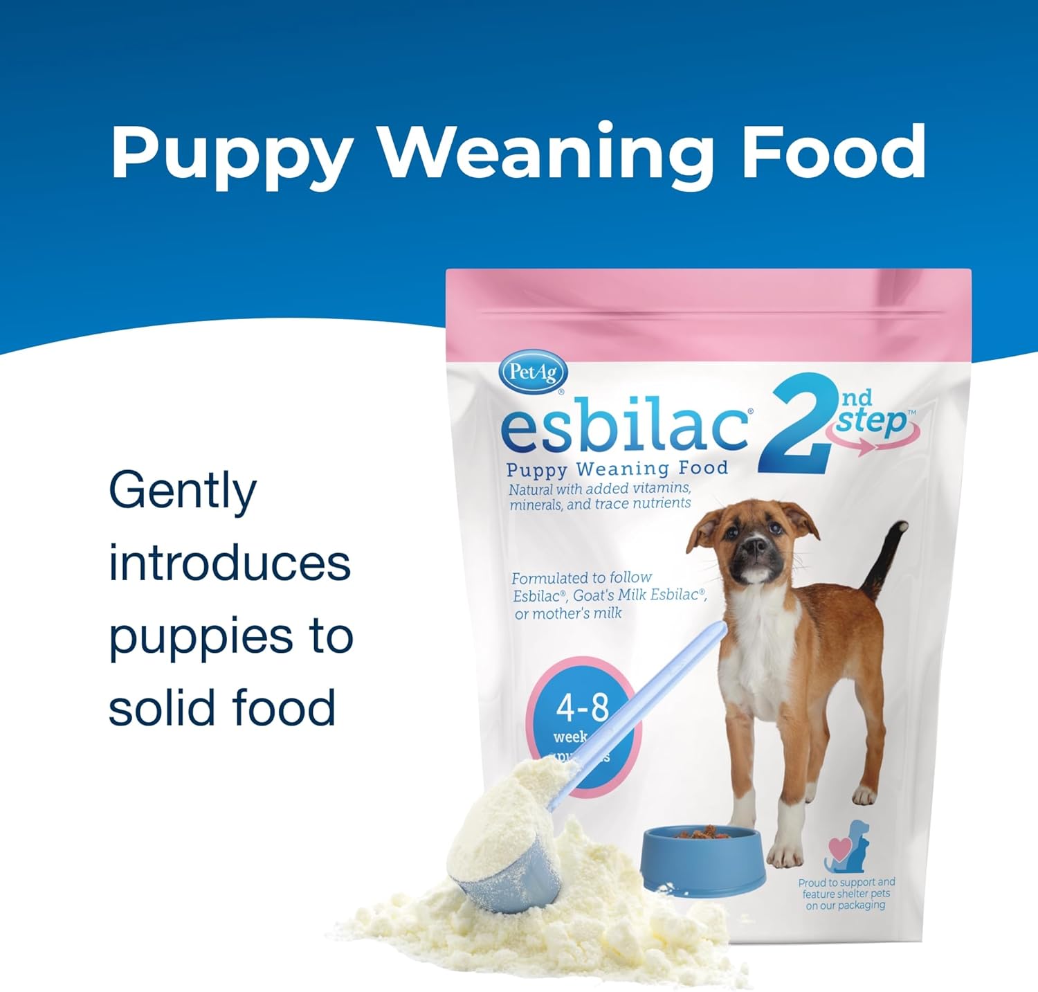 Pet-Ag Esbilac 2nd Step Puppy Weaning Food - 5 lb - Powdered Puppy Weaning Formula with DHA, Natural Milk Protein, Vitamins Minerals for Puppies 4-8 Weeks Old - Easy to Digest