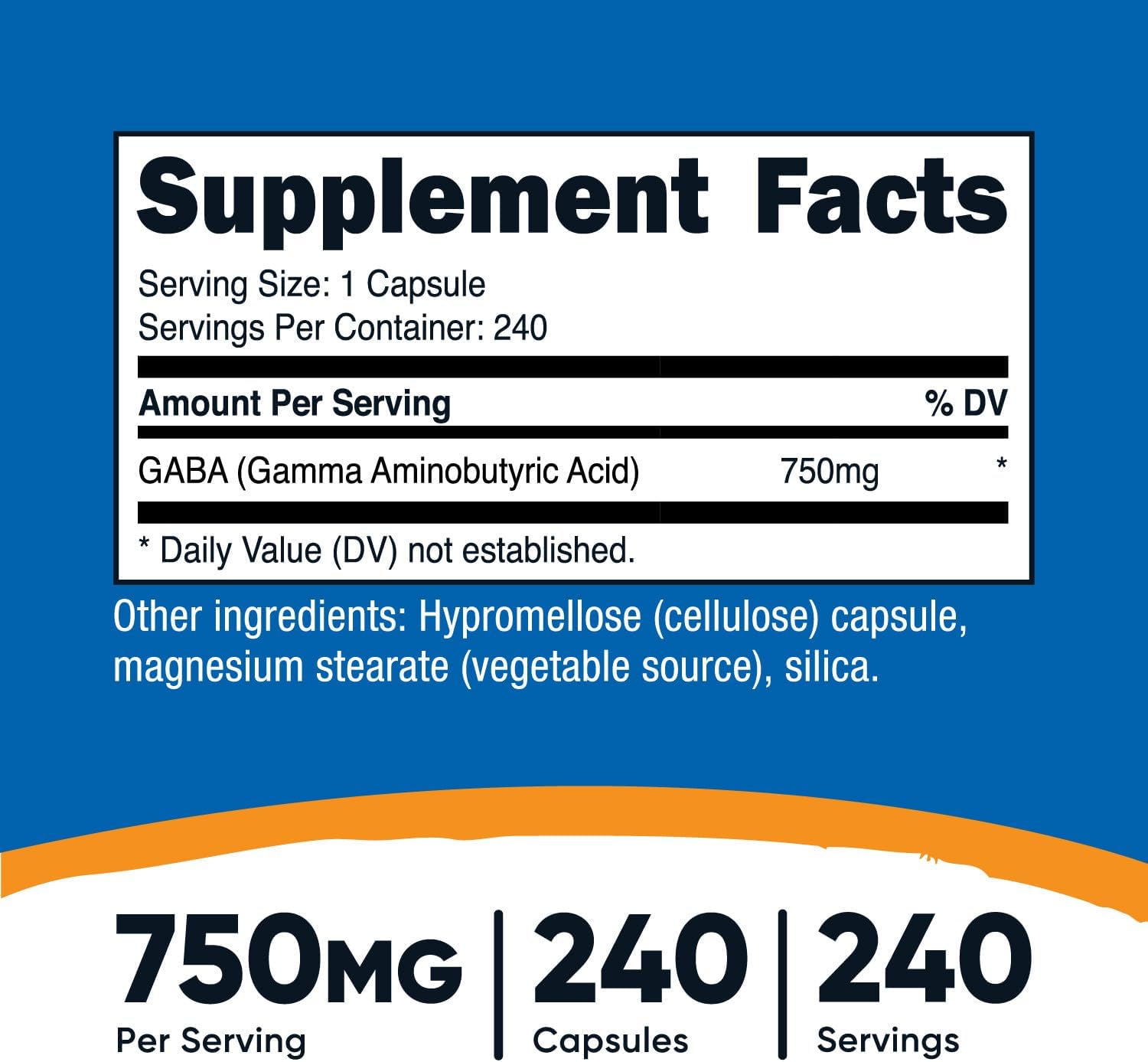 Nutricos GAB (Gamm Aminobutyri Acid 750mg 24 Capsules 24 Serving Non-GMO Glute Free