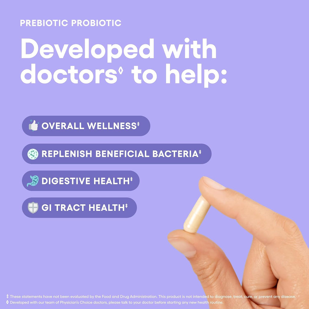 Physician' CHOIC Prebiotic-Probioti Multi-Strai Probiotic Synergisti Prebiotic -Designe fo Digestiv Health Supportin Gu Microbiom Powerfu PrePr fo Gu Healt fo Wome Men