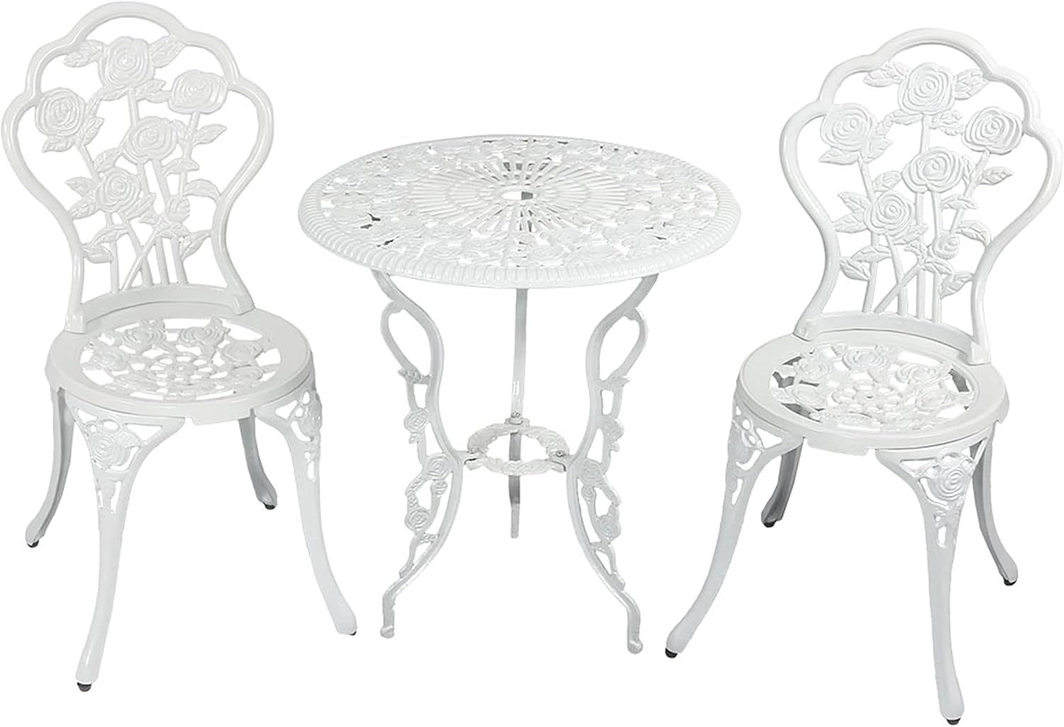 Sunnydaz 3-Piec Flowe Designe Bistr Tabl Se wit Chairs Outdoo Cas Aluminum White
