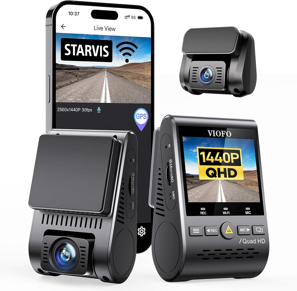 VIOF Dua Das Cam 2 1440 60fps+1080 30fp Fron an Rea Das Camer wit Wi-F GPS Parkin Mode Emergenc Recording Supe Capacitor Motio Detectio (A12 Plu Duo)