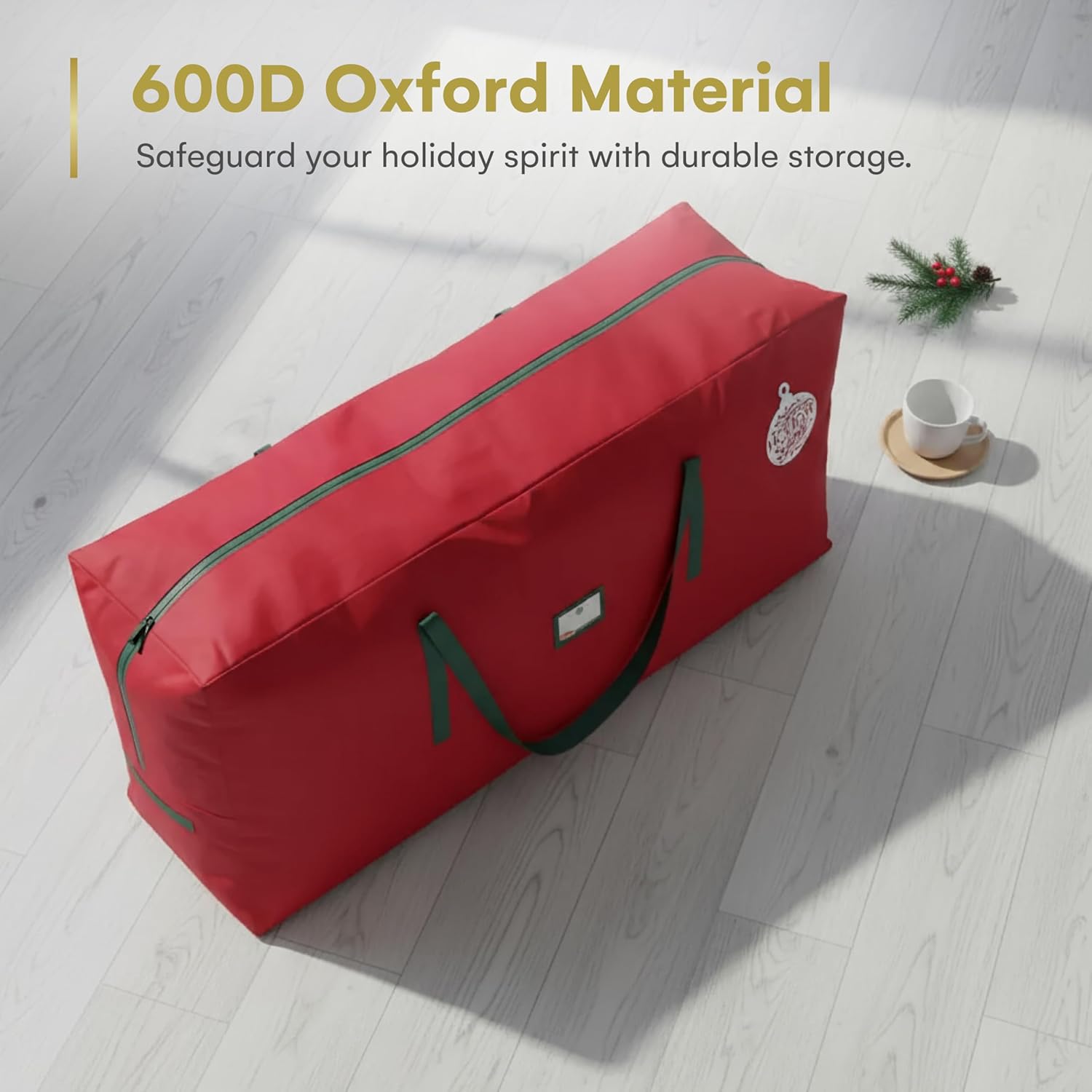 HOLIDAY SPIRIT Heavy Duty Canvas Bags for Christmas Tree - Waterproof Storage Bag with Reinforced Handles and Dual Zipper for 9 Ft Tree - 600D Oxford Material Protects from Dust and Moisture, Red