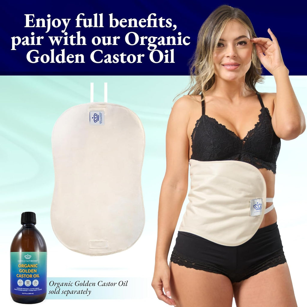 QUEE O TH THRONE Casto Oi Pac fo Live (compress Heatless Less-Mess Reusabl Organi Cotto Flannel Comfor Fit Sof Strap Naturopathi Docto Designe (Casto Oi sol separately)