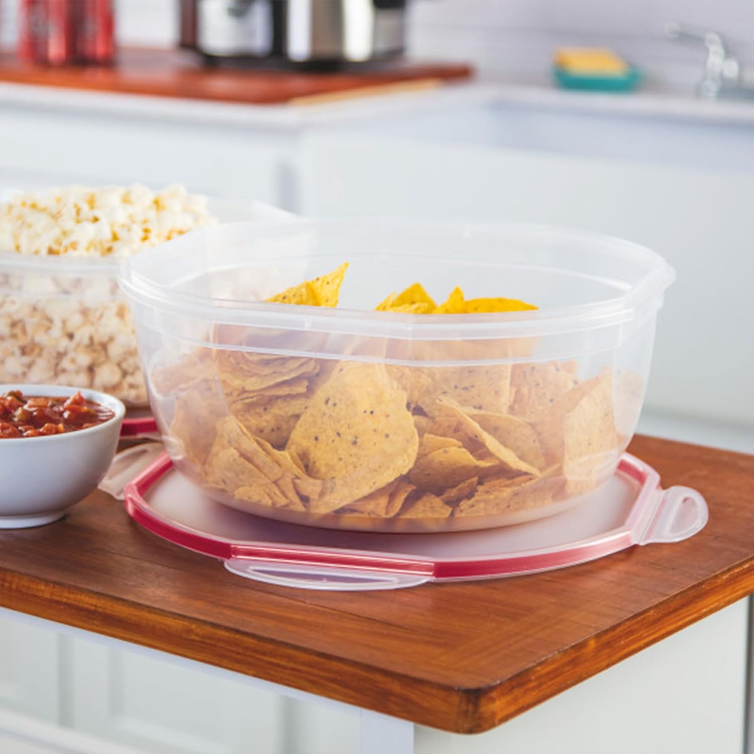 Sterilite Ultra-Seal 8.1 Qt Bowl, Large Airtight Food Storage Container, Latching Lid, Microwave and Dishwasher Safe, Clear With Red Gasket, 6-Pack
