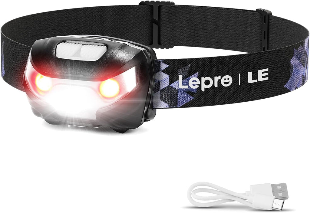 Lepr LE Headlam Rechargeabl Supe Brigh Hea Lam wit Mode fo Campin Hikin Gea Essentials IPX Waterproo Headligh Flashligh wit Re Light US Cabl Included