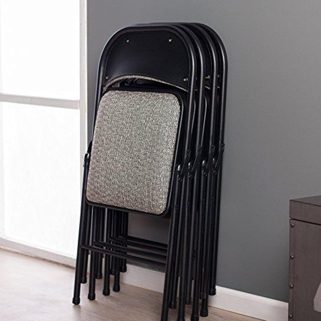 MECO 4 Pack Padded Folding Chairs, Cushioned Metal Fabric Foldable Chair, Black