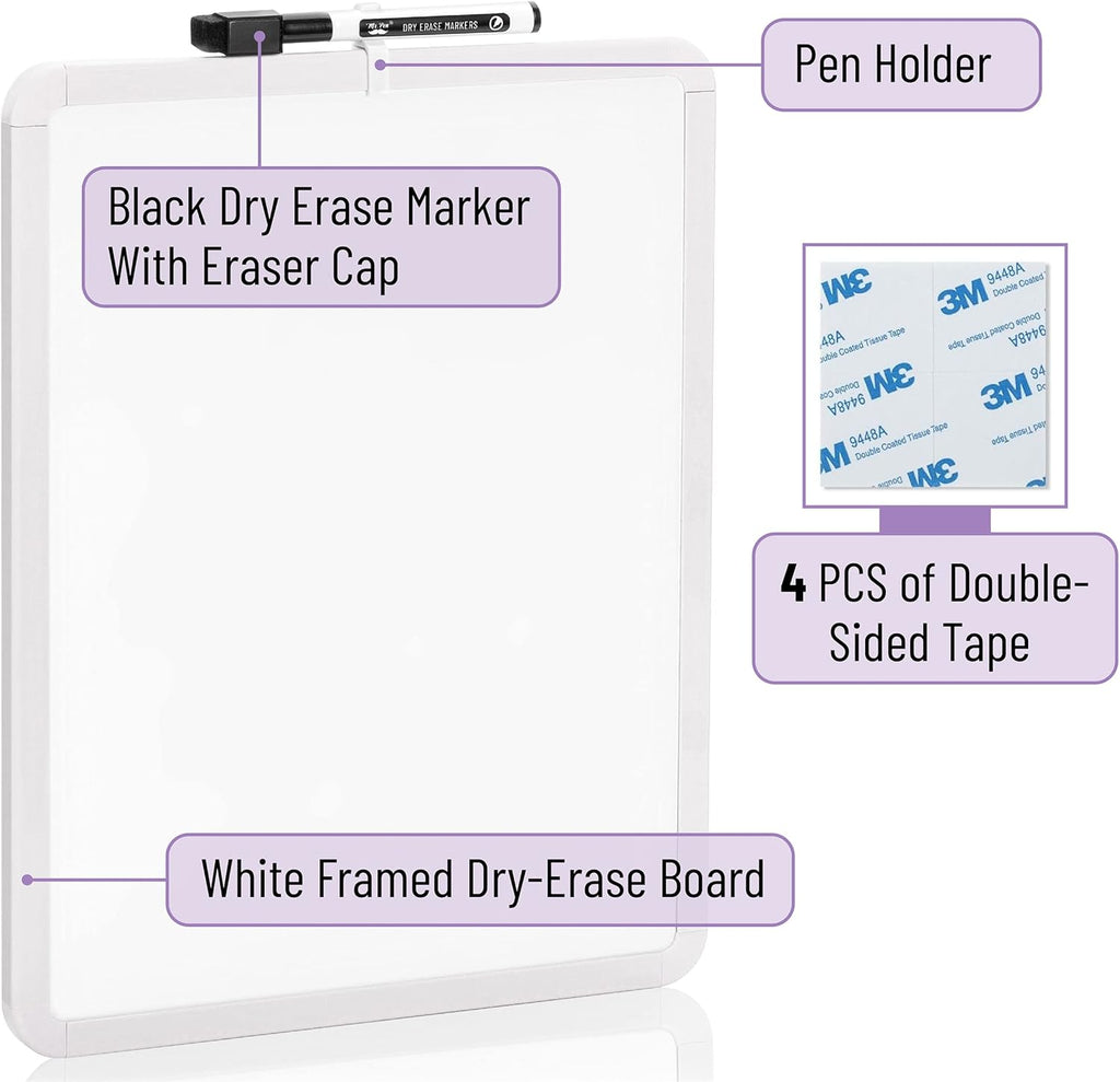 Dry Erase Board, 14¡± x 11¡± with a Black Dry Erase Marker, Small Mini White Board for Students, White Frame, Includes Double Sided Tapes
