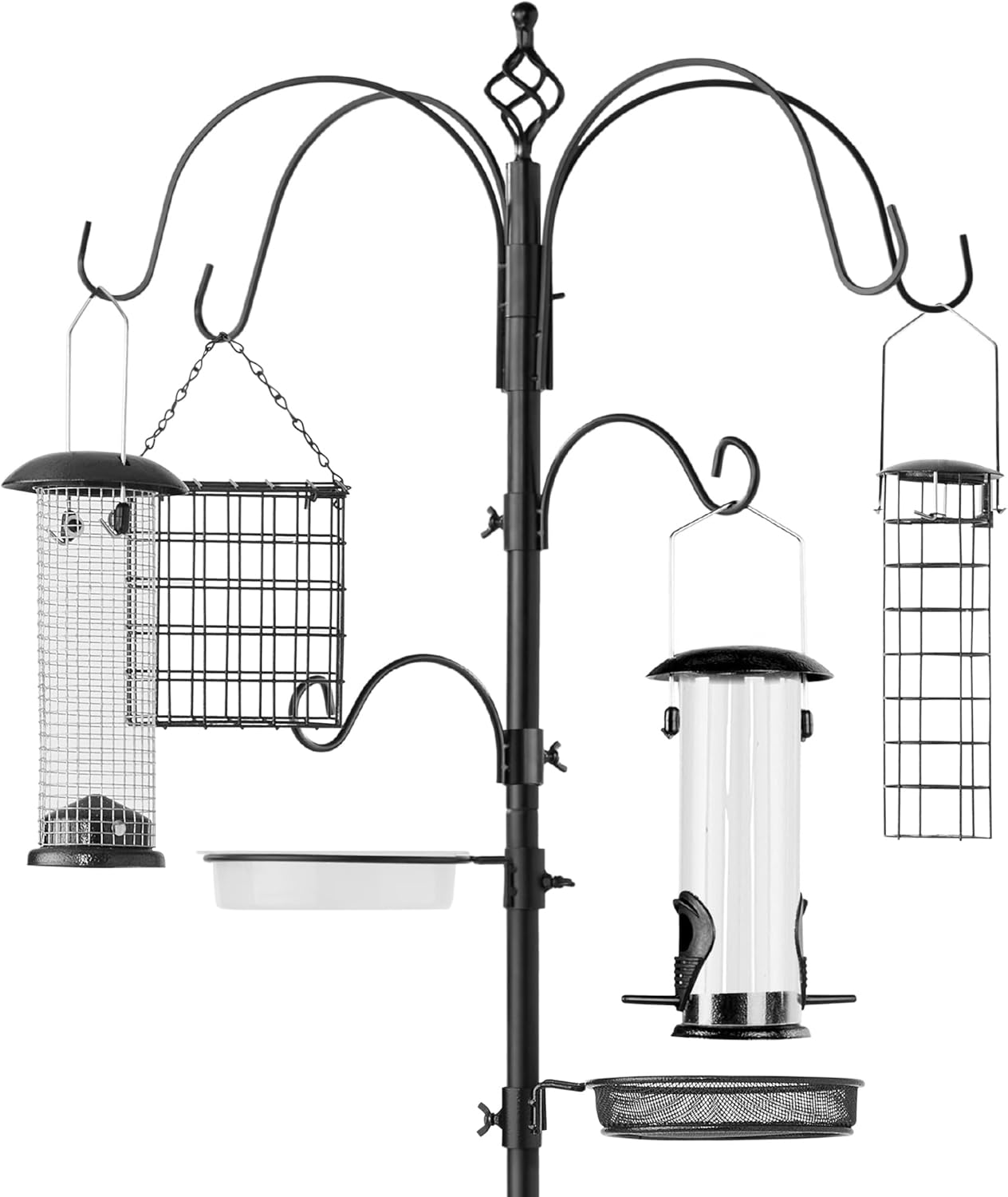 Bes Choic Product 6-Hoo Bir Feedin Station Stee Multi-Feede Ki Stan fo Attractin Wil Bird w Bir Feeders Mes Tray Bir Bath 5-Pron Bas Black