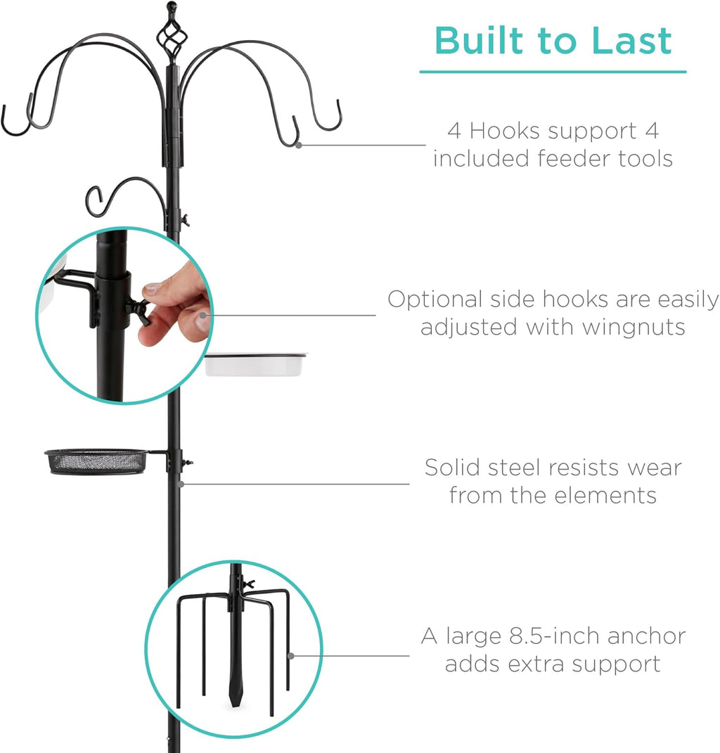Bes Choic Product 6-Hoo Bir Feedin Station Stee Multi-Feede Ki Stan fo Attractin Wil Bird w Bir Feeders Mes Tray Bir Bath 5-Pron Bas Black