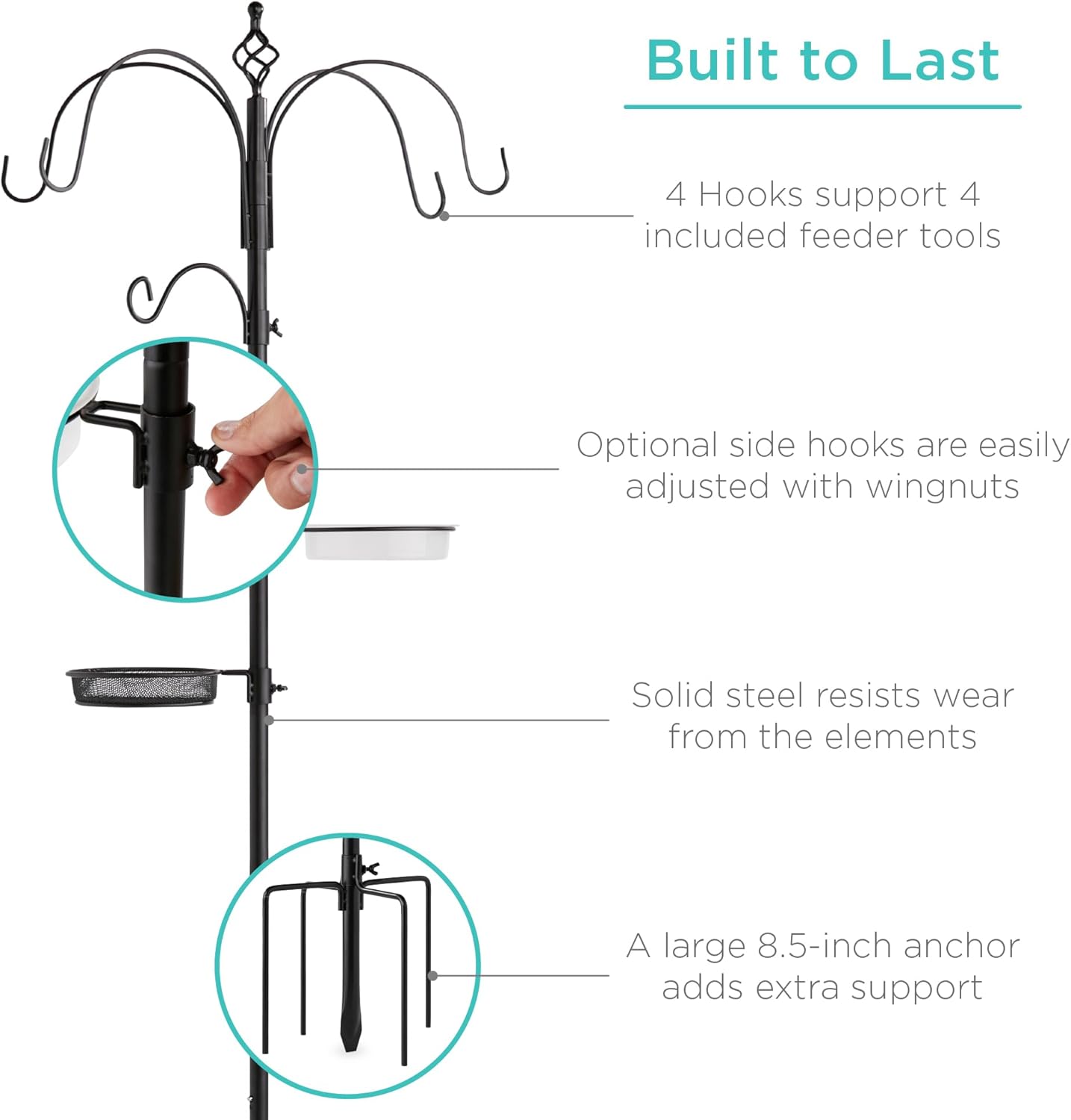 Bes Choic Product 6-Hoo Bir Feedin Station Stee Multi-Feede Ki Stan fo Attractin Wil Bird w Bir Feeders Mes Tray Bir Bath 5-Pron Bas Black