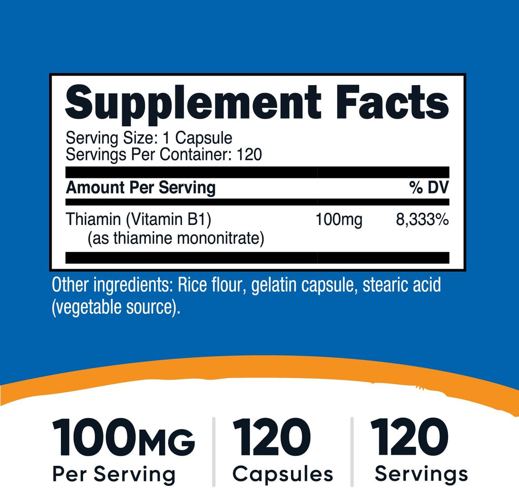 Nutricost Vitamin B1 (Thiamine) 100mg, 120 Capsules - Gluten Free and Non-GMO