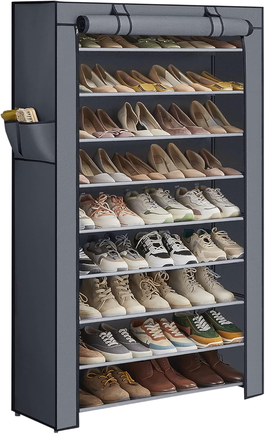 10-Tier Shoe Rack, Shoe Storage Cabinet with Dustproof Cover, Free-Standing Shoe Storage Organizer for Closet, Entryway, Hold 40-50 Pairs of Shoes, for Sneakers, High Heels, Gray URXJ36G