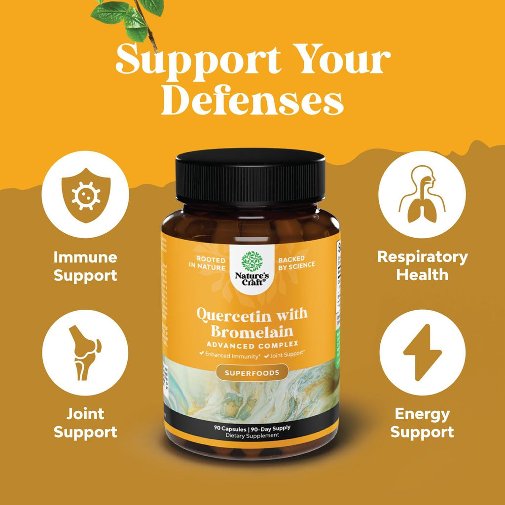 Pure Quercetin with Bromelain Supplement for Immunity - High Potent Antioxidant Bromelain Quercetin Supplement for Respiratory & Heart Health Breathe & Joint Support - Nutritional Complex - 90 Count