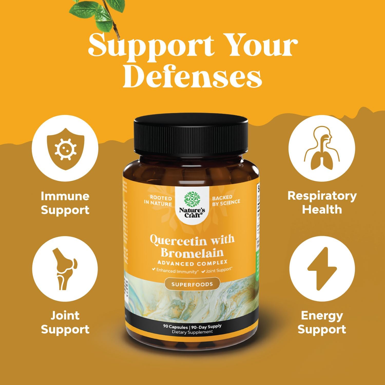 Pure Quercetin with Bromelain Supplement for Immunity - High Potent Antioxidant Bromelain Quercetin Supplement for Respiratory & Heart Health Breathe & Joint Support - Nutritional Complex - 90 Count