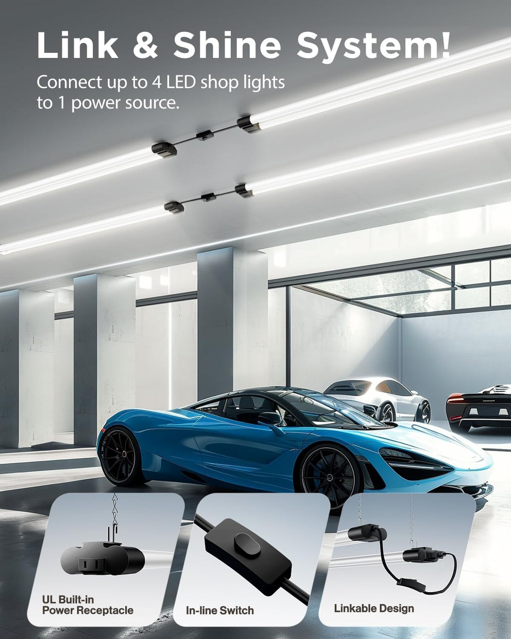 Sunco LED Shop Lights for Workshop 4FT, Linkable Garage Lighting, 4500 LM, 40W (150W Equivalent), 5000K Daylight, Surface + Suspension Mount, 48 Inch Integrated Fixture, Black 4 Pack.