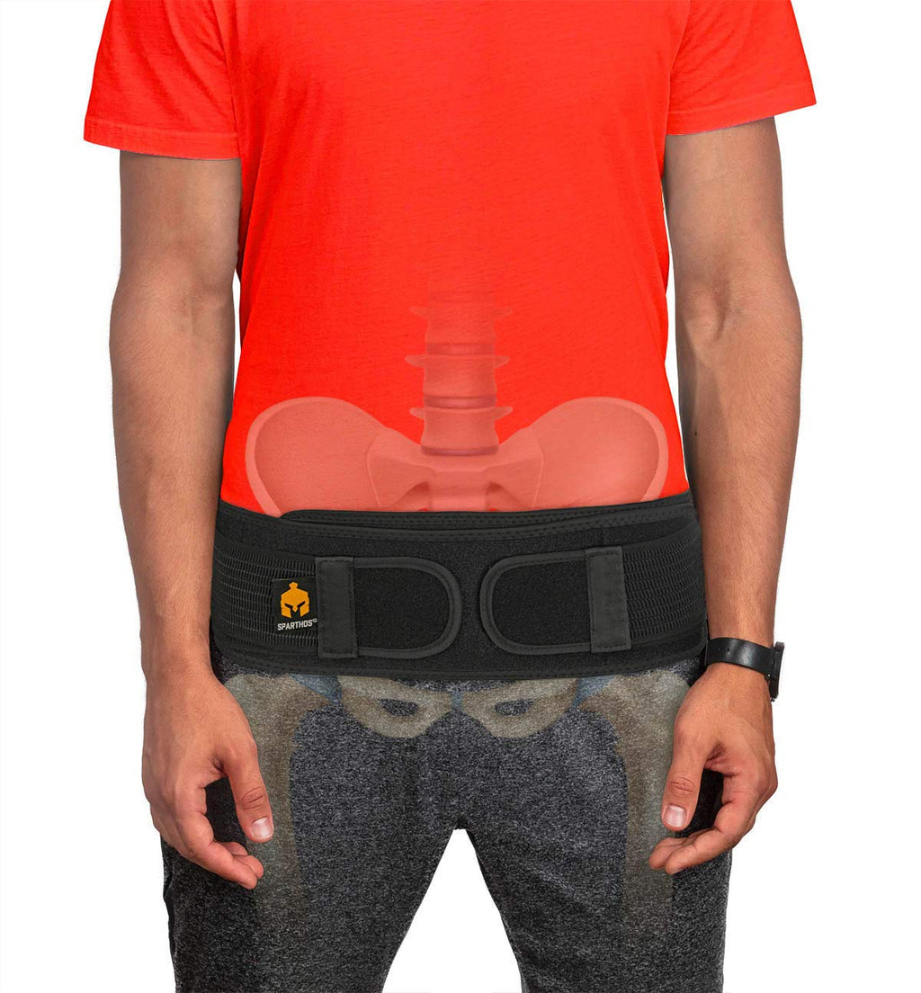 Sparthos Sacroiliac Si Hip Belt Relief from Si Joint, Sciatica, Pelvis, Lower Back Pain - Support Brace for Women and Men - for Sacral Nerve, Hip Loc Tilt Up Belts Braces (Black-REG)