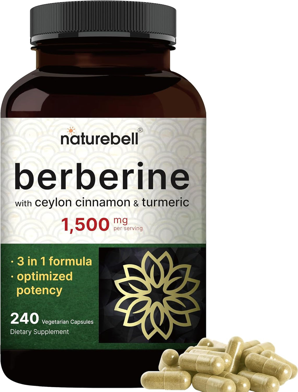 Berberin Supplemen 1,500m wit Ceylo Cinnamo Turmeri Root 24 Veggi Capsule 97 Pur Berberin HC Support Balance Suga Level Hear Healt Vegan Non-GMO