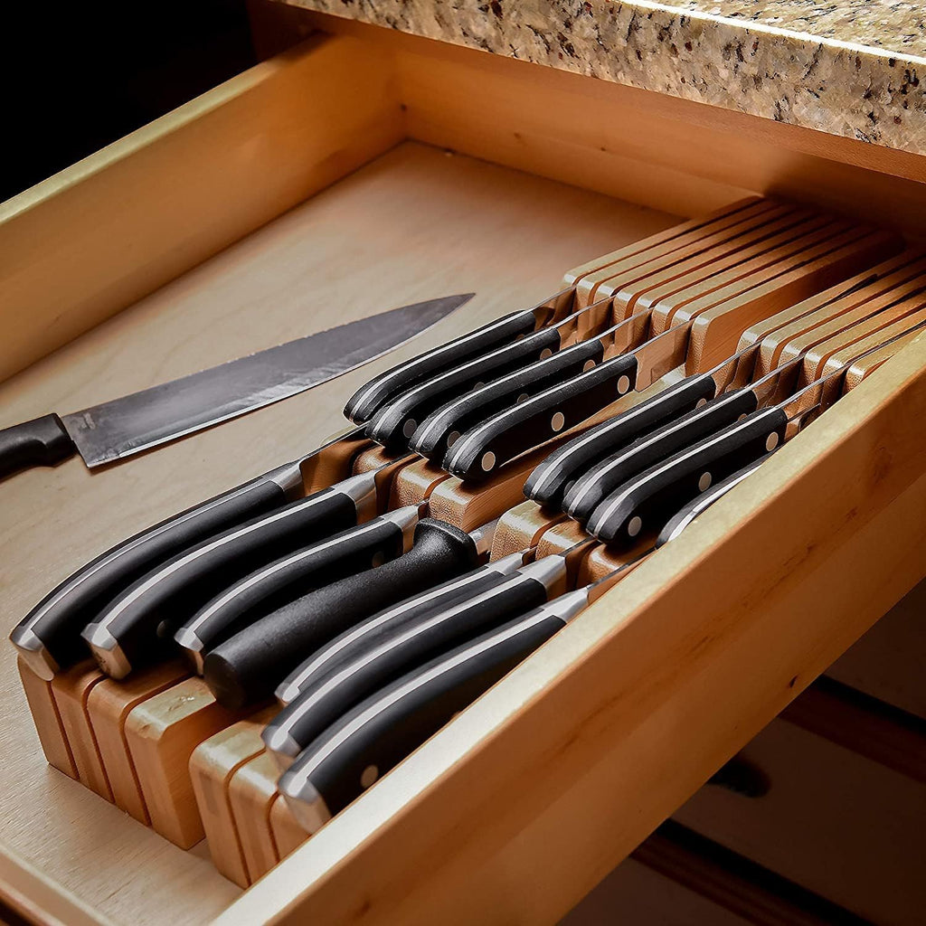 Homemai Livin I Drawe Knif Bloc Bamboo Hold 1 Knive Knif Sharpene Slot Knif Organize fo Kitche Drawer Knif Drawe Organizer Drawe Insert Drawe Knif Holde (2inc tall 17inc deep)