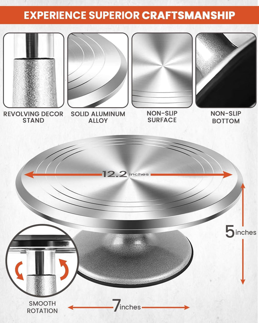 RFAQ 25 PC Aluminu Cak Decoratin Tool Ki wit 12inc Meta Turntabl Knif set-4 Numbere Icin Tips- Russia Pipin Nozzles-Straigh Angle Spatula-Cak Leveler Bakin Supplie Tools