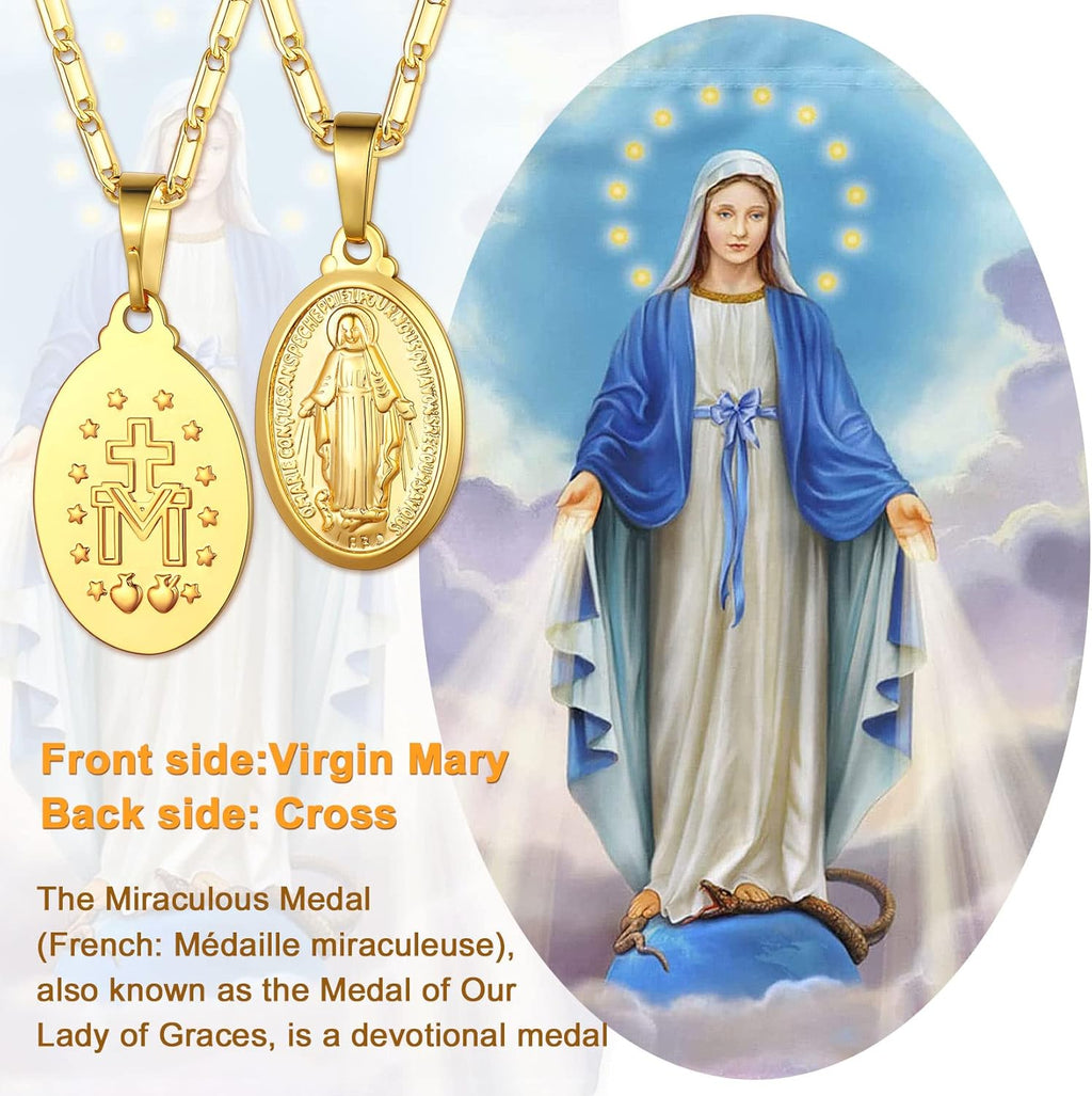 U7 Saint Benedict/Michael Medal Necklace, 316L Stainless Steel Virgin Mary Necklace for Men Women, Bible Verse Protection Necklace Catholic Jewelry,22inch-24inch Adjustable