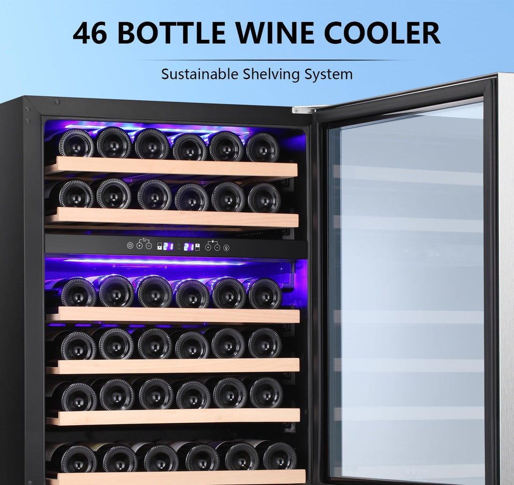 Antarctic Star 24inch Wine Cooler Beverage Refrigerator,Under Counter Beer Mini Fridge Built-in Freestanding Stainless Steel Dual-Layer Digital Temperature Control Glass Door
