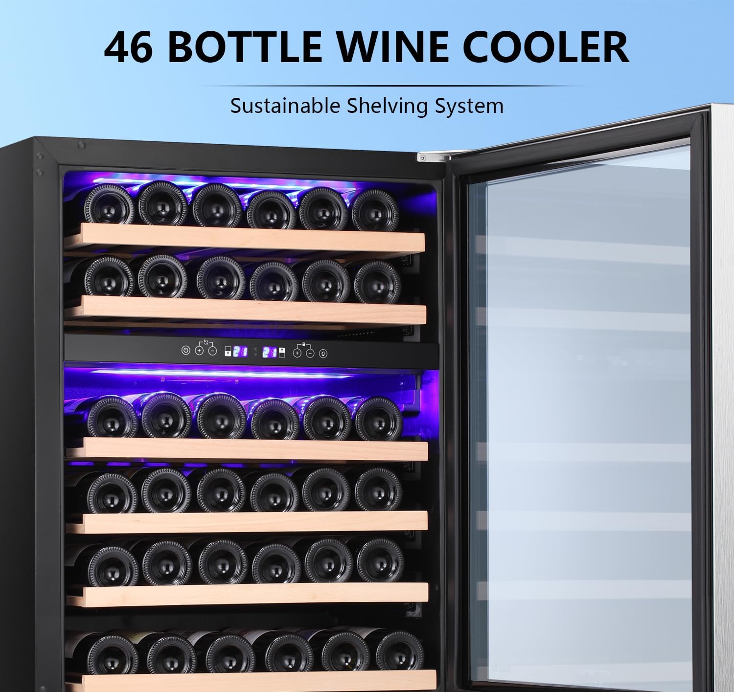 Antarctic Star 24inch Wine Cooler Beverage Refrigerator,Under Counter Beer Mini Fridge Built-in Freestanding Stainless Steel Dual-Layer Digital Temperature Control Glass Door