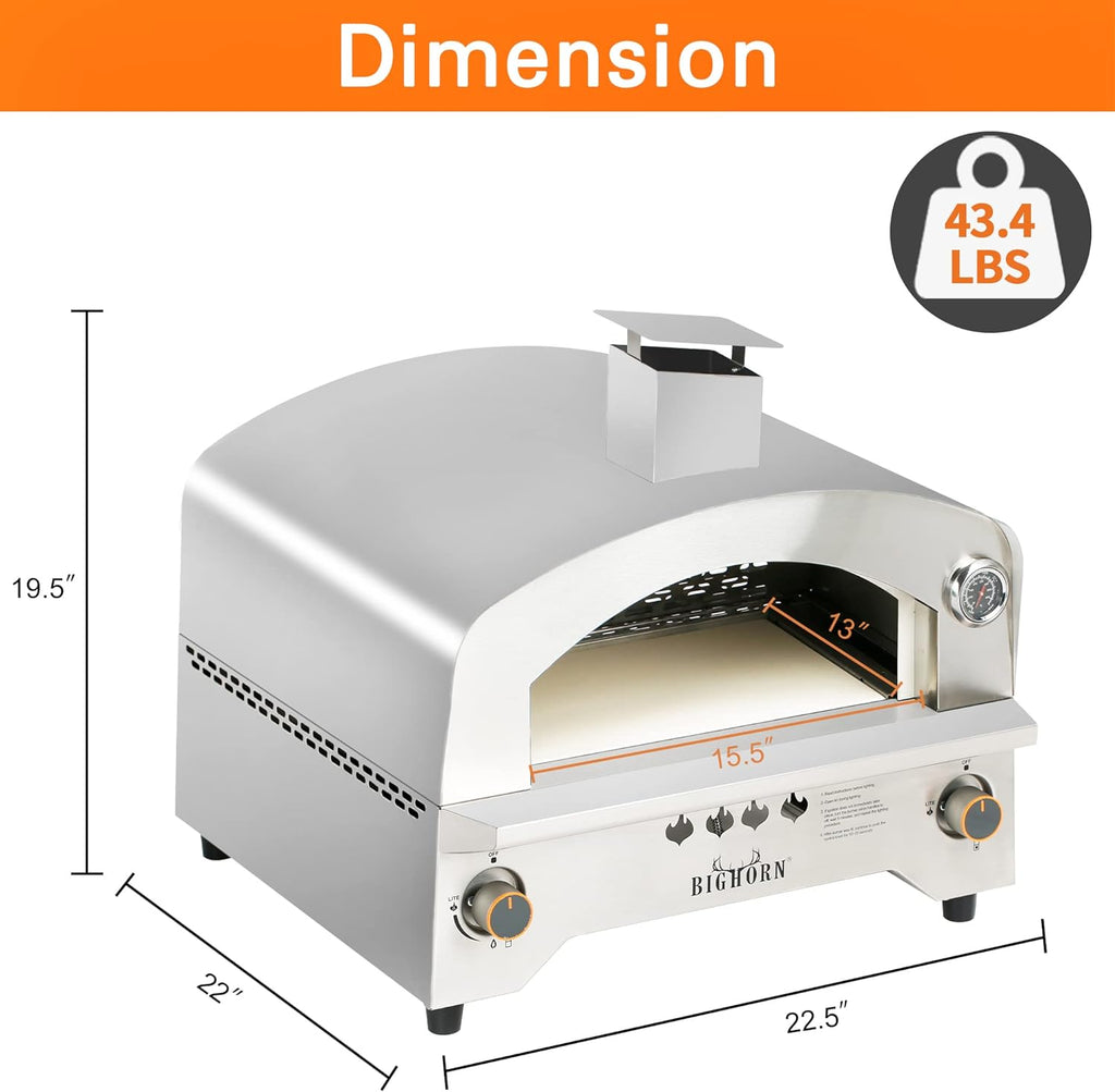 BI HOR OUTDOOR Ga Pizz Oven Portabl Propan Pizz Ove wit 1 inc Pizz Stone Stainles Stee Pizz Make fo Outdoo Cooking