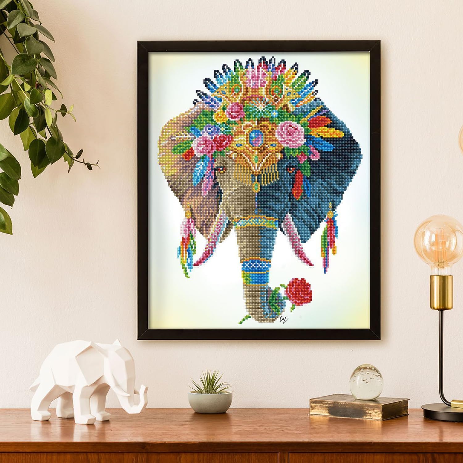 DIAMON DOT Bohemia Elephan Diamon Paintin Kit fo Adult Diamon Ar Kit Relaxin Creativ Craf Ki wit Dot Gem 16.1x20.1