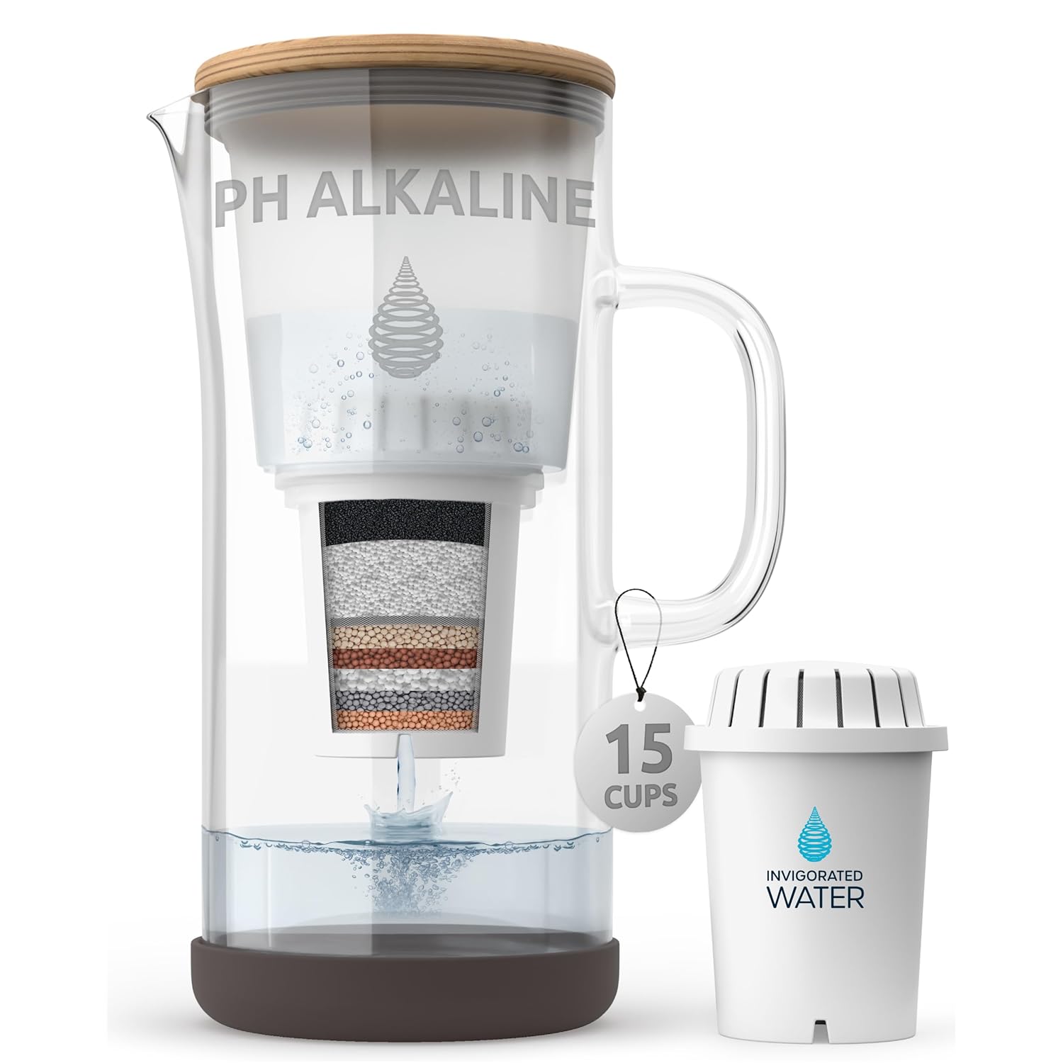 Invigorate Wate p Restor Glas Alkalin Wate Pitche Lon Lastin Wate Filte Pitche wit Multi-Stag Filtratio Syste Glas Wate Ju fo Hig pH Pur Drinkin Wate 3.  11 Oz