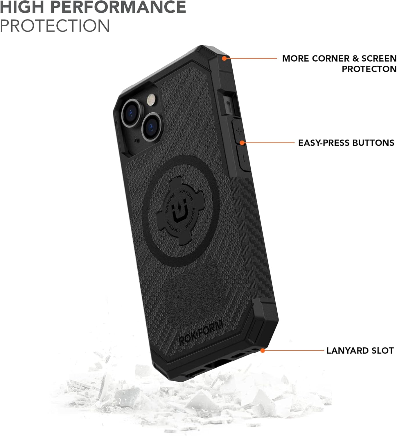 Rokform - iPhone 14 Case, Rugged Series, Dual Magnetic, iPhone Cover with RokLock Twist Lock, Protective Apple Gear, Drop Tested Armor (Black)