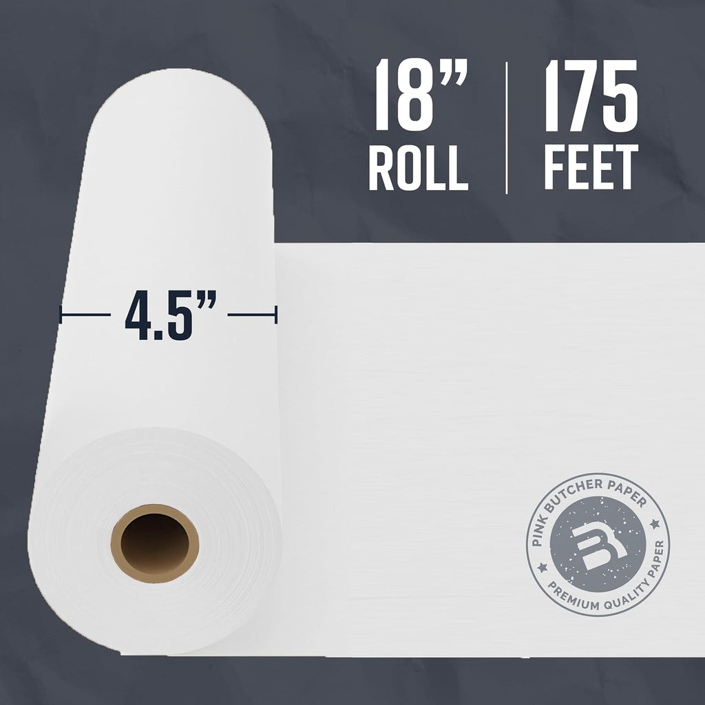 Bryco Goods White Kraft Butcher Paper Roll - 18 Inch x 175 Feet Roll - Made in USA - Food-Grade Wrapping Paper for All Meat Varieties - Packaging and Sublimation - Uncoated and Unwaxed