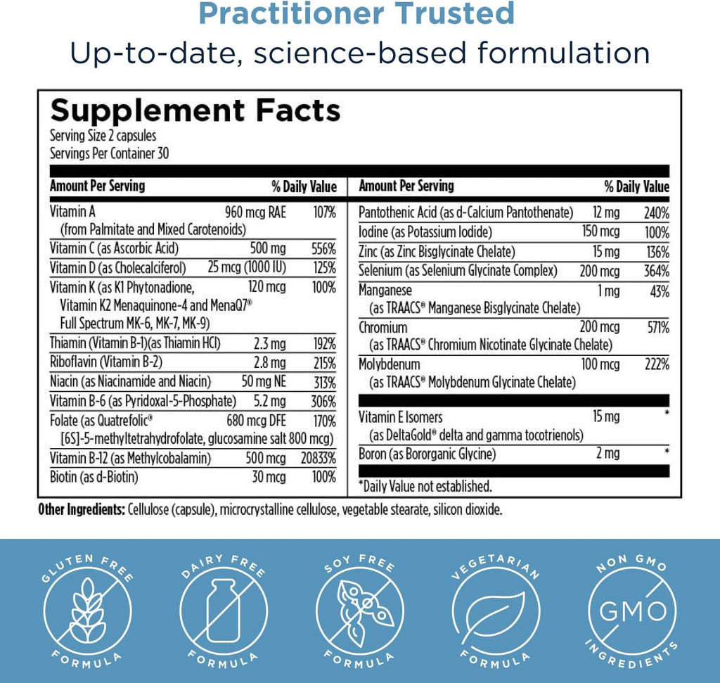Designs for Health Methylated Multivitamin for Women & Men - Twice Daily Multimineral Supplement & Multivitamin Without Iron + Methylated B12 and Folate, Vitamin C, K, D, E + More (60 Capsules)