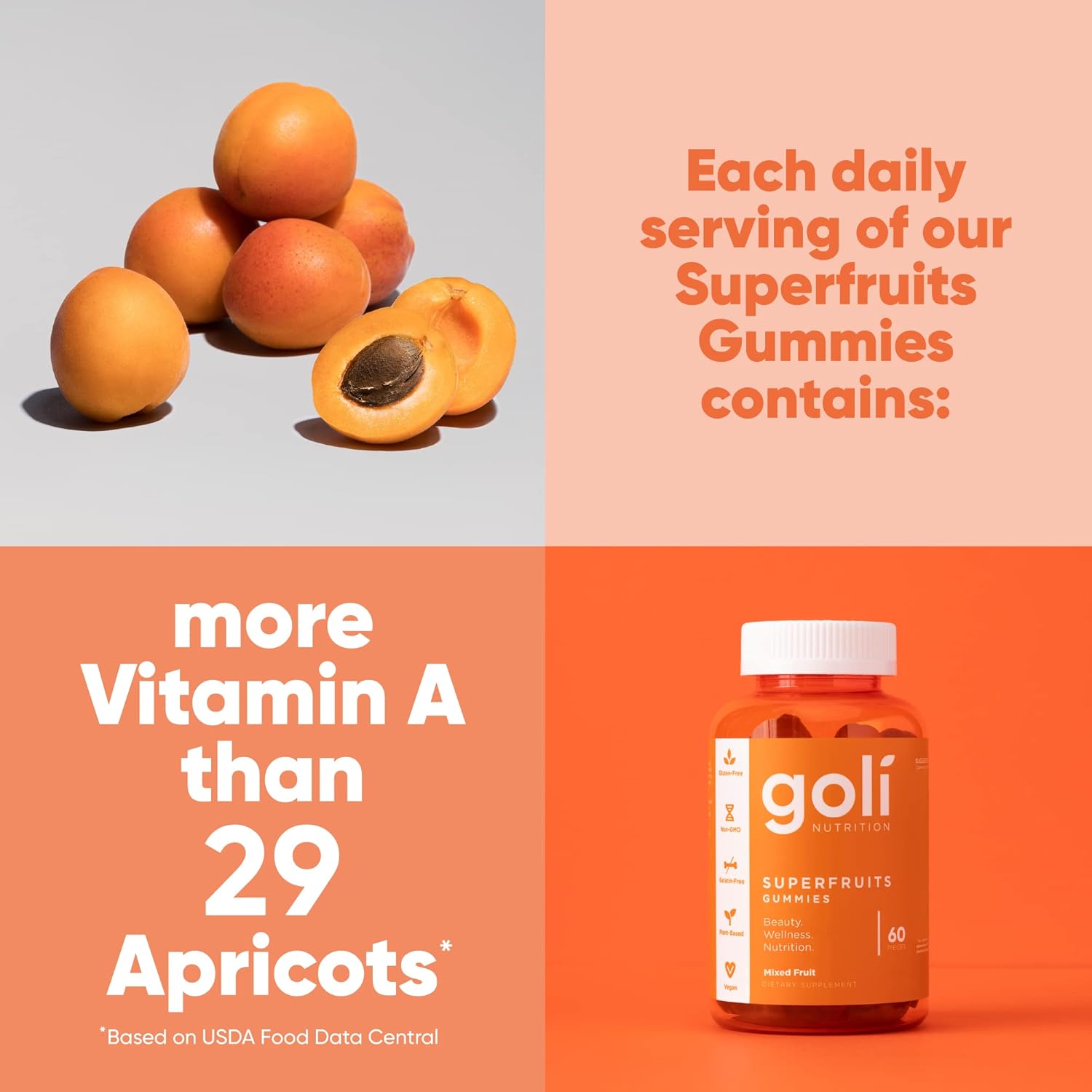 Goli Nutritional Supplement, SuperFruits Beauty Gummy Vitamin - 60 Count - Collagen-Promoting Ingredients - Mixed Fruit, Vegan, Plant-Based, Non-GMO, Gluten-Free Gelatin Free