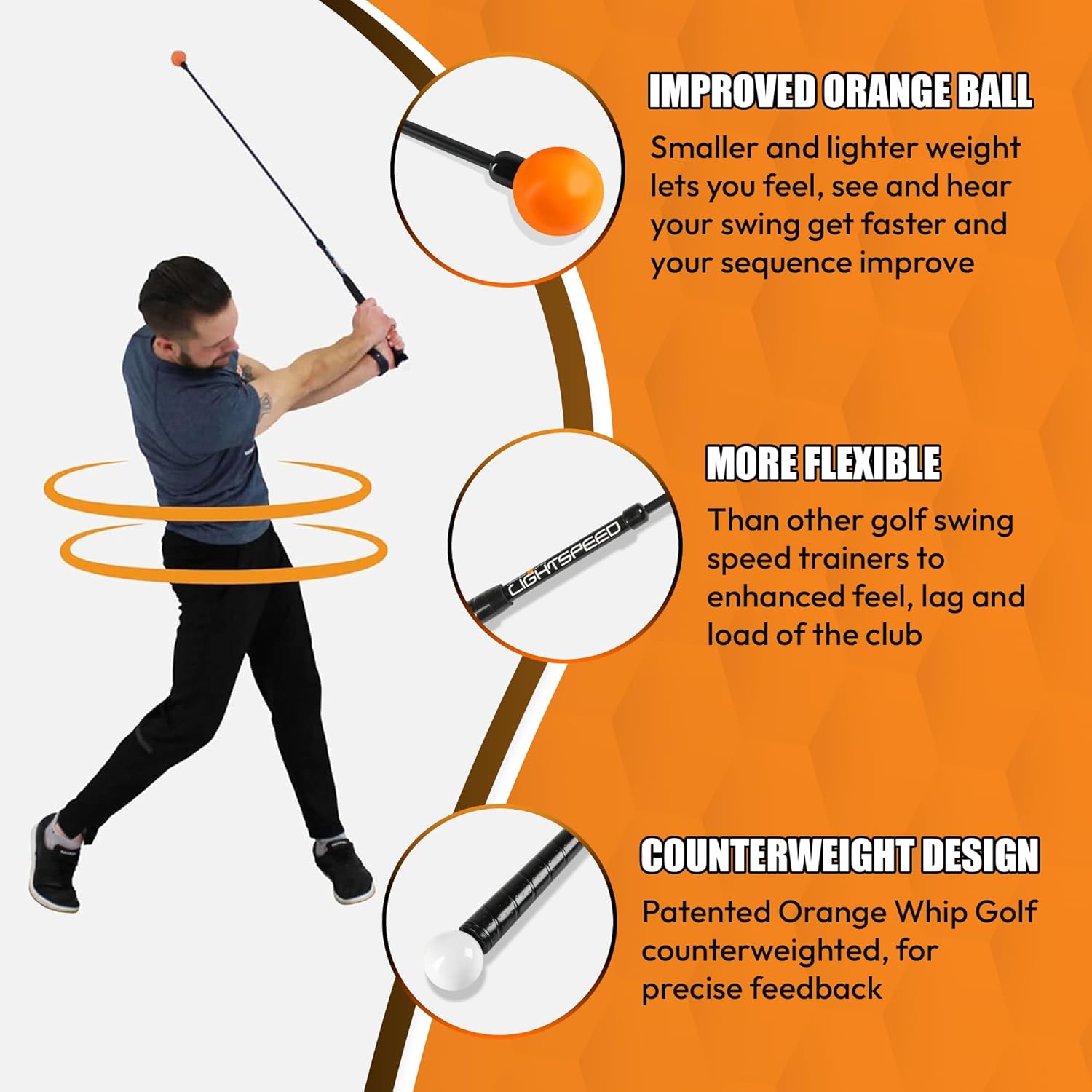 Orang Whi Lightspee Gol Swin Traine Ai Patente Mad i USA Spee Stic Improve Speed Distanc an Accurac (45inch)
