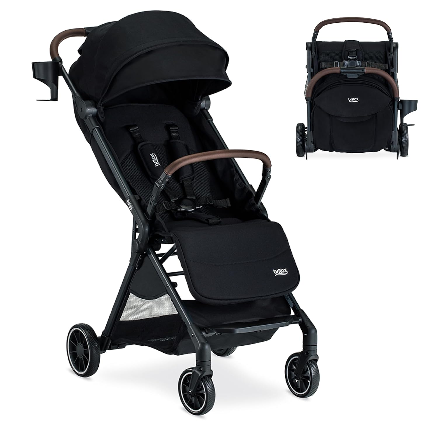 Brita Junipe Compac On-The-G Stroller Effortles Fastpac Syste wit One-Han RapidFold Portabl Lightweigh fo Travel Built-i Carr Handle Ventilatin Fabrics Rave Black