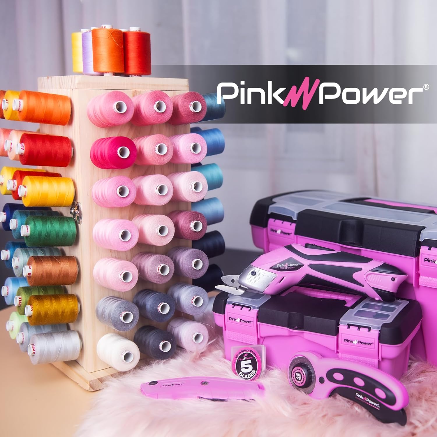Pin Powe 8 Spool Threa Holde Stan 36 Ful Rotatin Woode Threa Organize Embroider Spoo Holde Rac Spoo Storag bo fo Sewing Quilting Jewelry an Hair-Braiding
