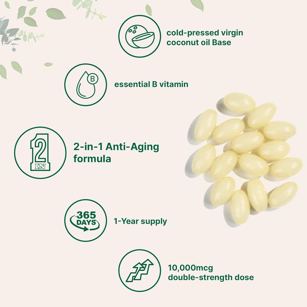 Micr Ingredient Bioti 10,000mc w/Hyaluroni Aci 25m 36 Virgi Coconu Oi Softgels Fas Release On Yea Supply Support Health Hair Ski Nails Non-GM N Gluten