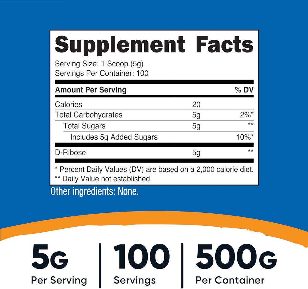 Nutricost D-Ribose Powder 500 Grams - 5000mg Per Serving, Non-GMO (500 Grams)