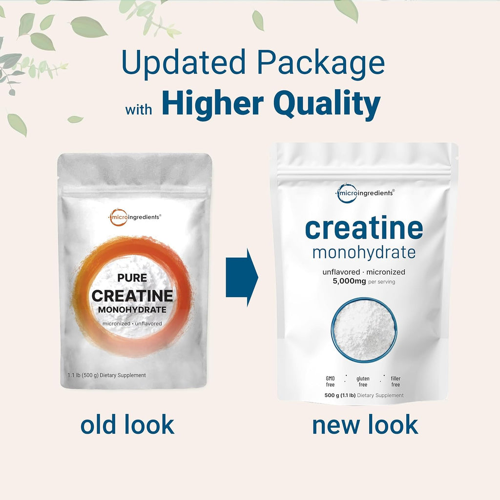 Instant Creatine Monohydrate Powder 500 Grams (1.1 Lb), 5000mg Per Serv, Micronized Creatine Powder, Unflavored, Pure, No Filler, Keto & Vegan, Easy Dissolve Pre Workout for Women and Men