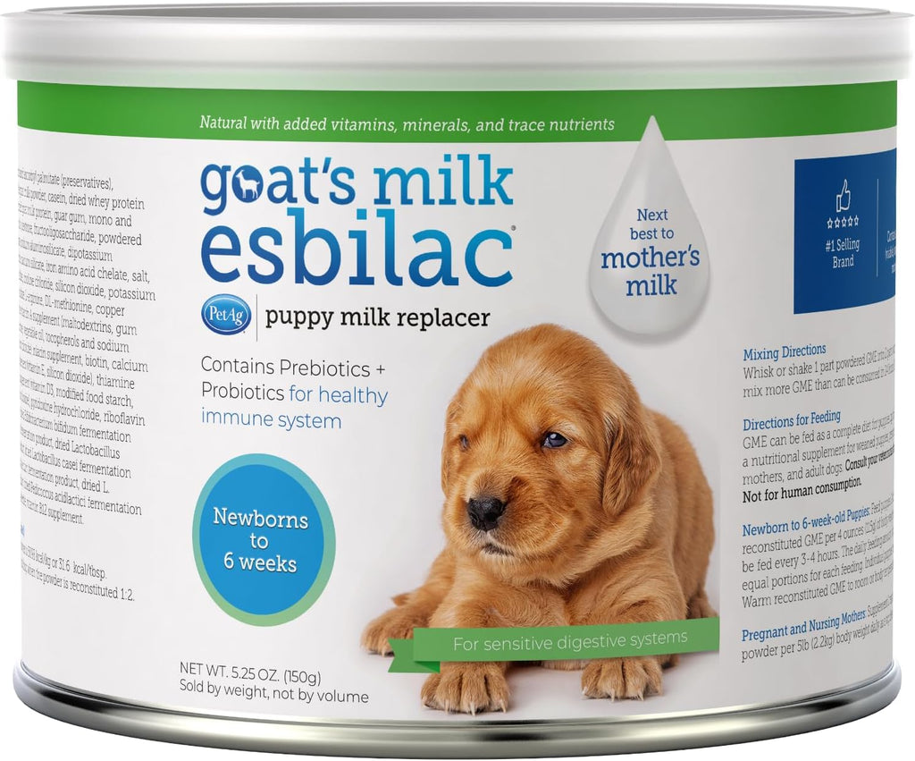 Pet-Ag Goat¡¯s Milk Esbilac Powder - 5.25 oz - Powdered Puppy Formula with Prebiotics, Probiotics Vitamins for Puppies Newborn to Six Weeks Old - For Sensitive Digestive Systems