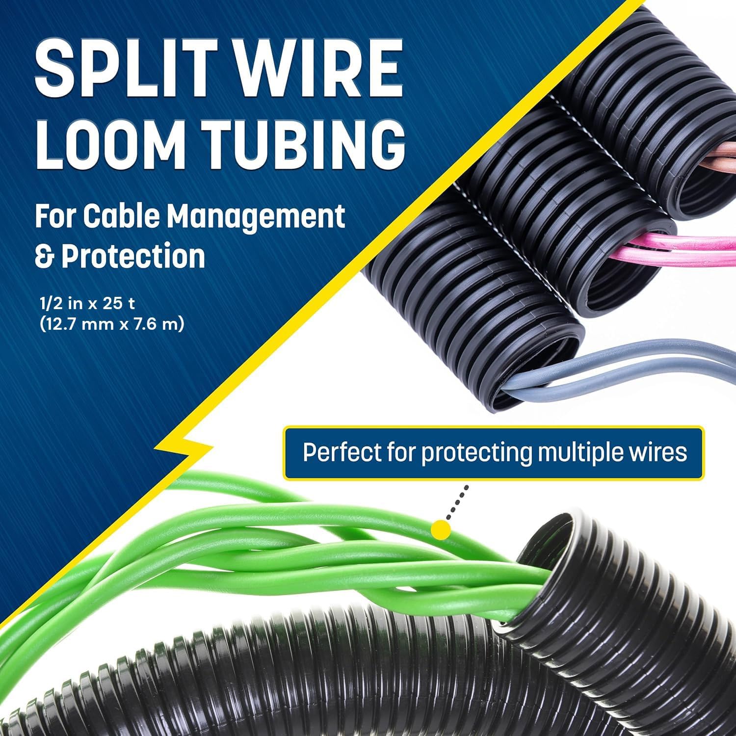 GS Power 1/4 Inch x 100ft Split Wire Loom Tubing, Split Cable Sleeve Cord Protector for Industrial Electrical Wires, Automotive Wire Cover Flexible, High Temperature Cable Conduit, Wrap