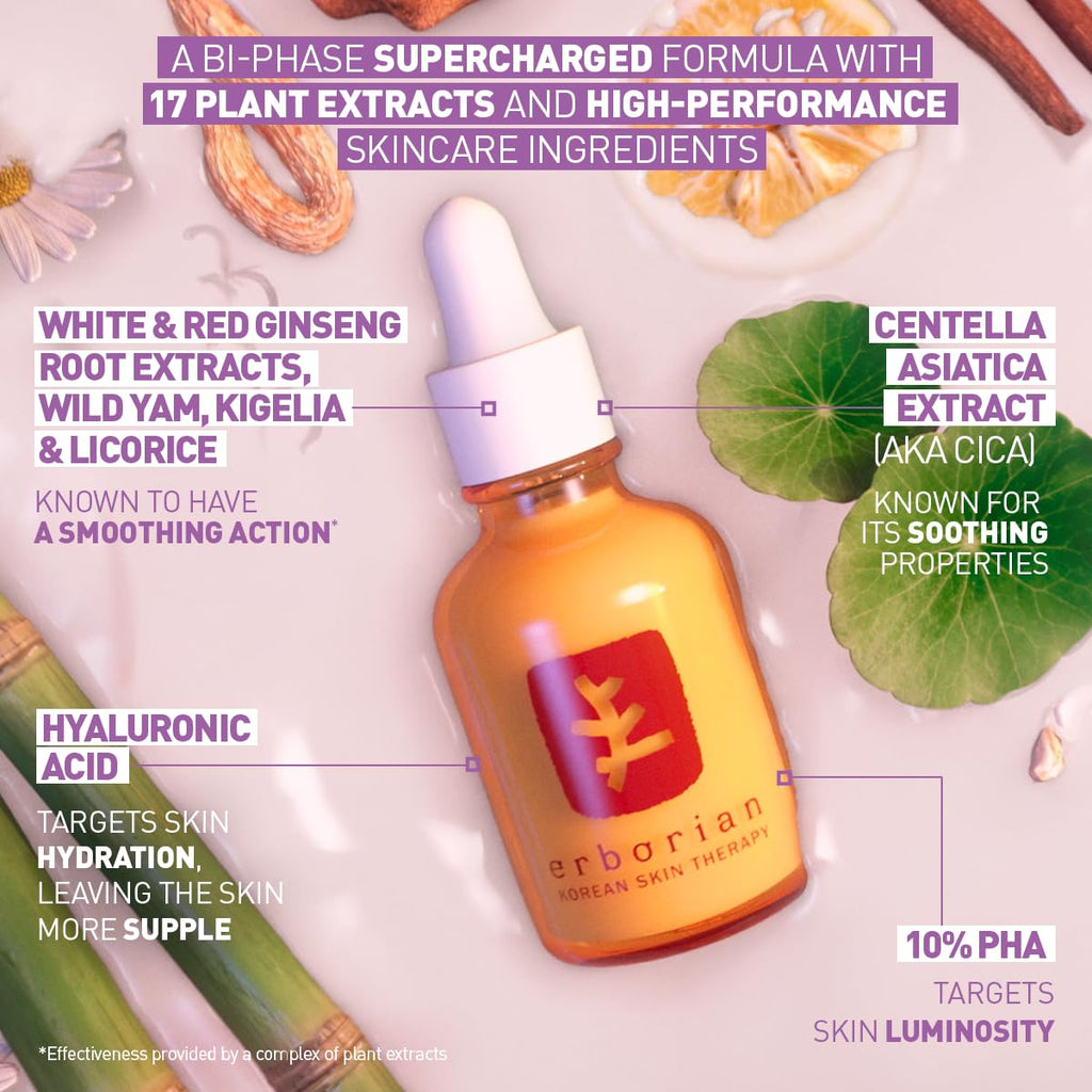 Erborian Multi?Perfecting Night Serum, Oil & Milky Formulas, Smooths, Even Texture, Hydrates, Firms For Glowy, Mirror Skin Renewal, Korean Skincare