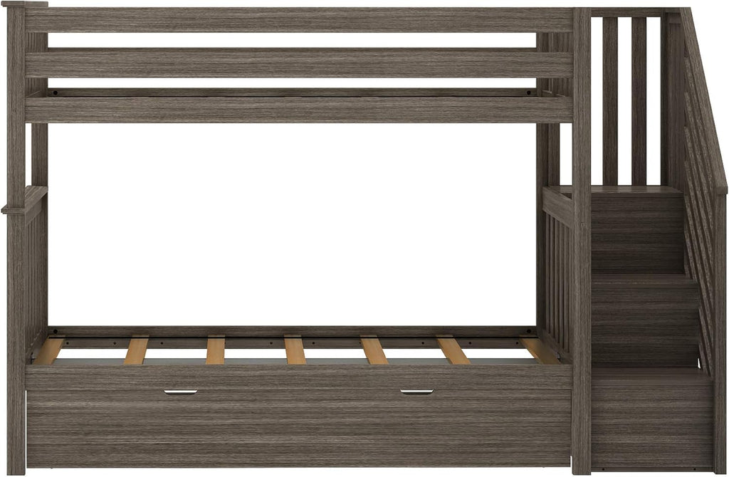 Max & Lily Bunk Bed, Twin-Over-Twin Bed Frame For Kids With Stairs and Trundle, Clay