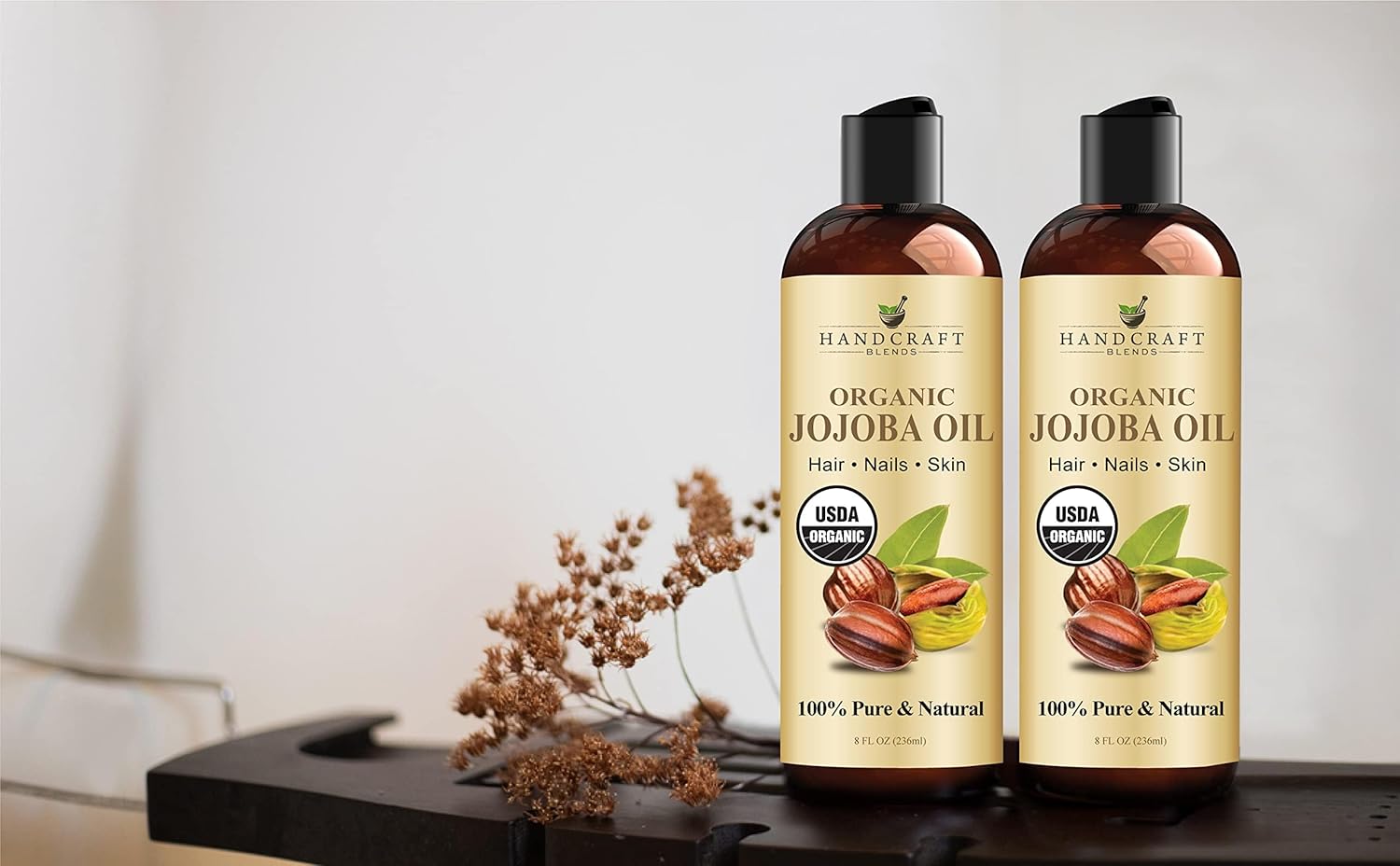 Handcraft Blends USDA Organic Jojoba Oil | Cold-Pressed | 8 Fl Oz | 100% Pure Natural | for Hair, Skin Face | Premium Grade Carrier Oil | for Massage Aromatherapy | Hexane-Free | Hair Relaxer