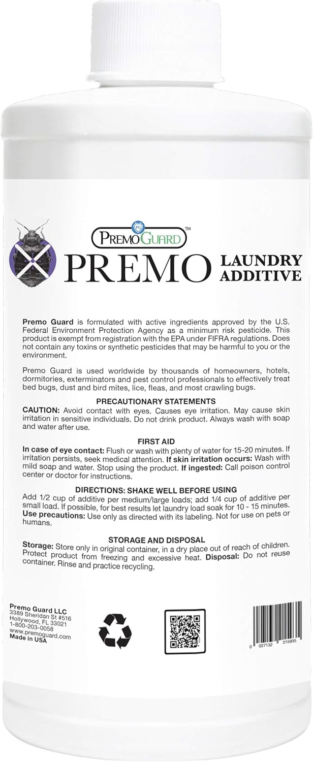 Bed Bug & Mite Laundry Detergent Additive by Premo Guard ¨C 32 oz ¨C Child & Pet Friendly ¨C Stain & Odor Free ¨C Best Natural Non-Toxin Treatment