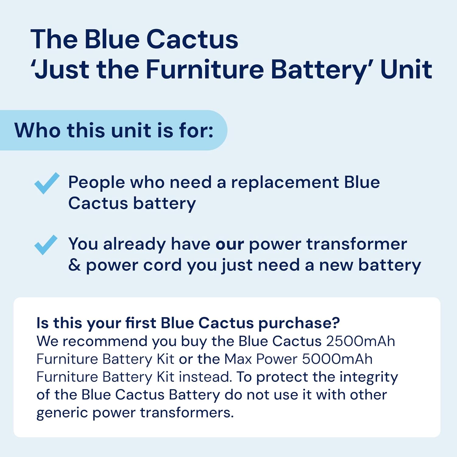 The Blue Cactus Company Battery Pack for Reclining Furniture - 2500mAh, 2-Pin Connector - LCD Display for Recliner Chair - Portable Power Supply - Cord-Free Floors