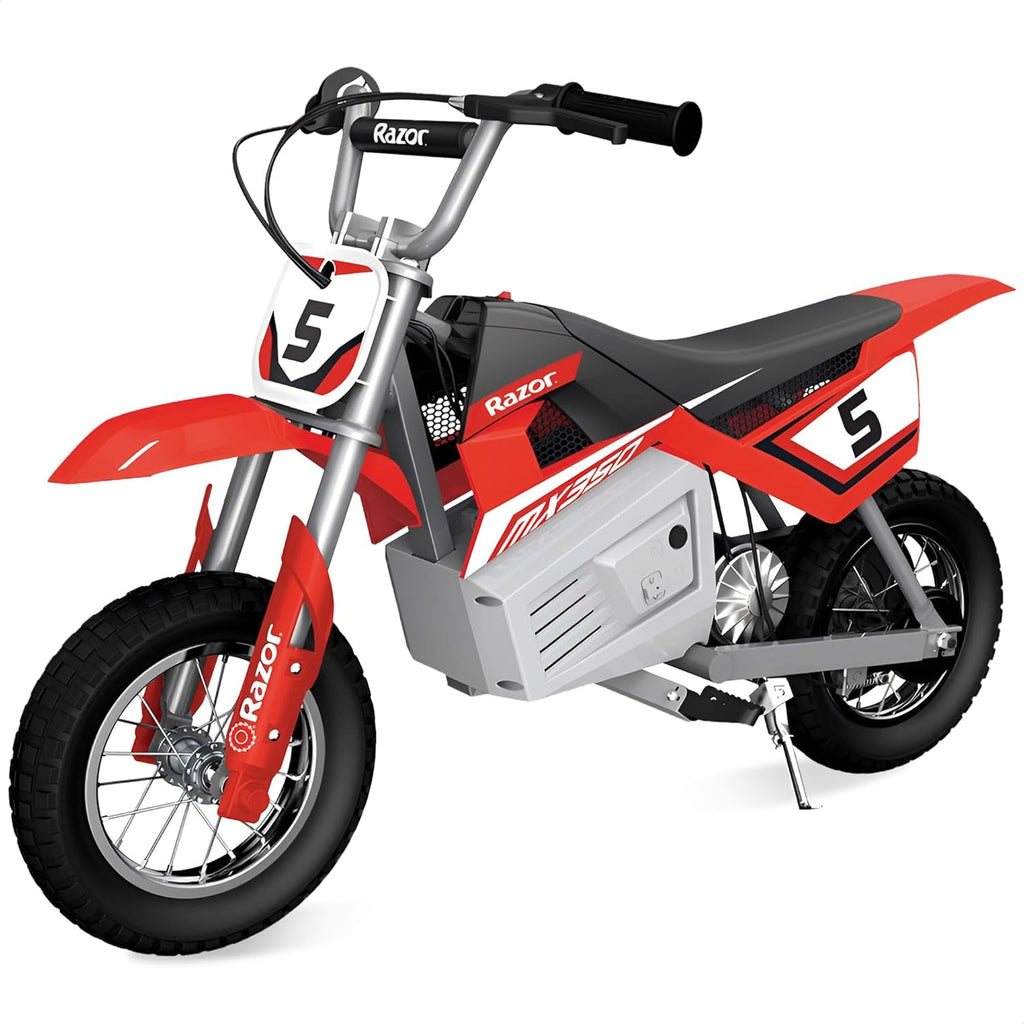 Razor MX350 Dirt Rocket Electric Bike for Kids Ages 8+, 140 lb Max Weight, Red ¨C 24V Battery, Up to 14 Mph, 30-Min Ride Time on High Speed, Twist-Grip Throttle, Spoked Wheels w/ 12¡± Pneumatic Tires