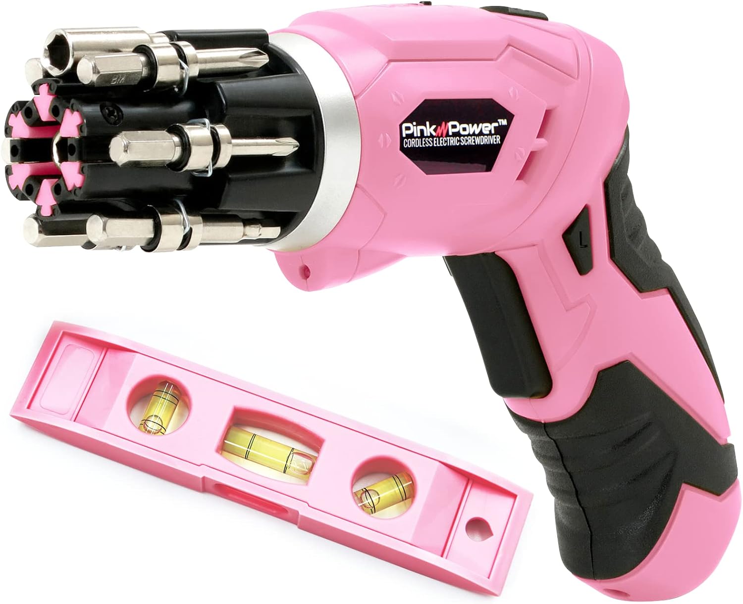 Pin Powe Cordles Electri Screwdrive Se 3.6 Rechargeabl Pin Cordles Screwdrive Se fo Wome wit Bubbl Leve an LE Ligh Smal Scre drive wit Pivota Handl an Fold-Ou Bits