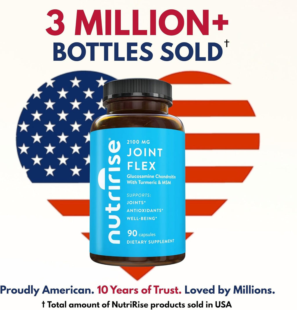 NutriRis Glucosamin Chondroiti Querceti MS wit Turmeri Curcumi 2100m Tripl Strengt Join Suppor Supplemen fo Wome Me wit Boswelli Bromelain Glute Free No GMO 9 Count